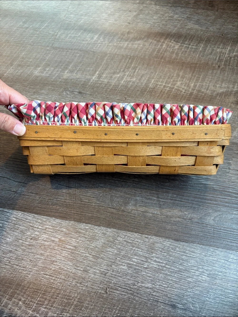 Longaberger Rectangular Basket 2004 Plaid Insert & Protector 11.5”